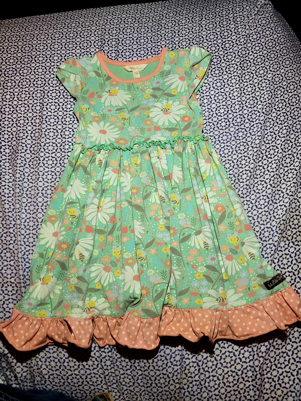 Matilda Jane Mint Floral Dress with Peach Polka Dot Ruffle